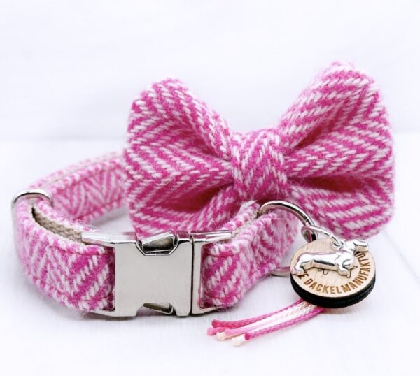 Dackel Hundehalsband + Fliege Set Candy Crush Pink